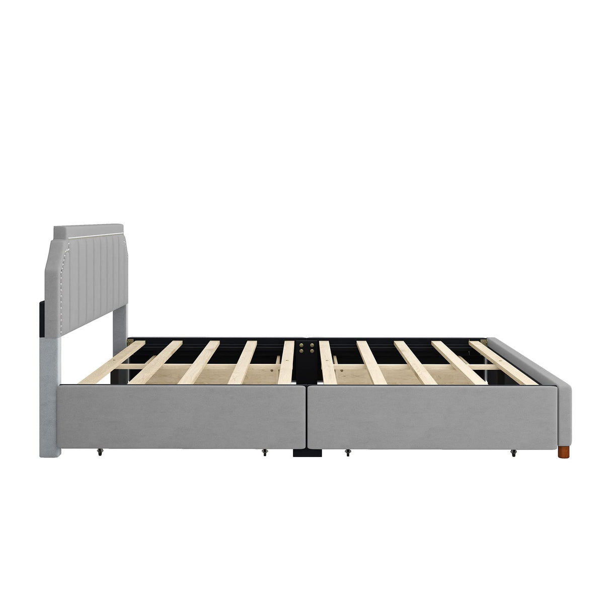 King Size Upholstered Platform Bed with Headboard, 4 Storage Drawers, and Support Legs,