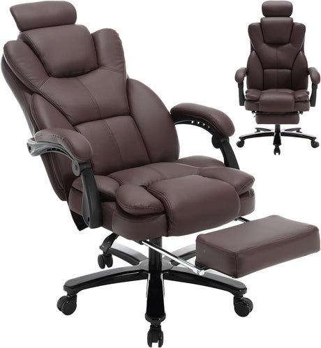 High Back 400lbs Big and Tall Reclining Executive Office Chairs with Footrest Headrest,