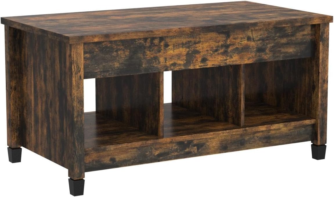 Wood Lift Top Modern Coffee Table w/Hidden Compartment and Open Storage Shelf