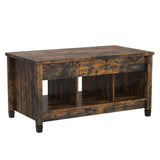 Wood Lift Top Modern Coffee Table w/Hidden Compartment and Open Storage Shelf