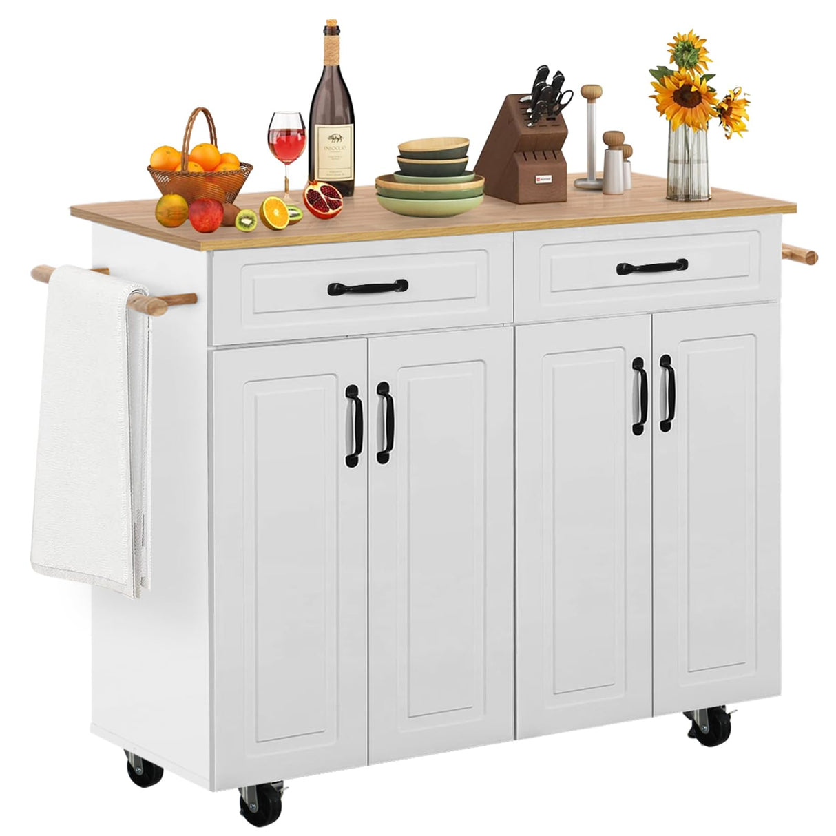 Kitchen Island with Storage on Wheels, Rolling Kitchen Island with 2 Drawers