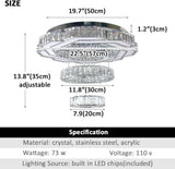 22.5" Crystal Chandeliers Living Room Modern Crystal Ceiling Light LED Ring Round Pendant