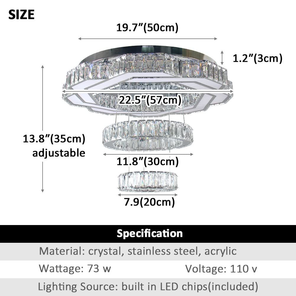 22.5" Crystal Chandeliers Living Room Modern Crystal Ceiling Light LED Ring Round Pendant