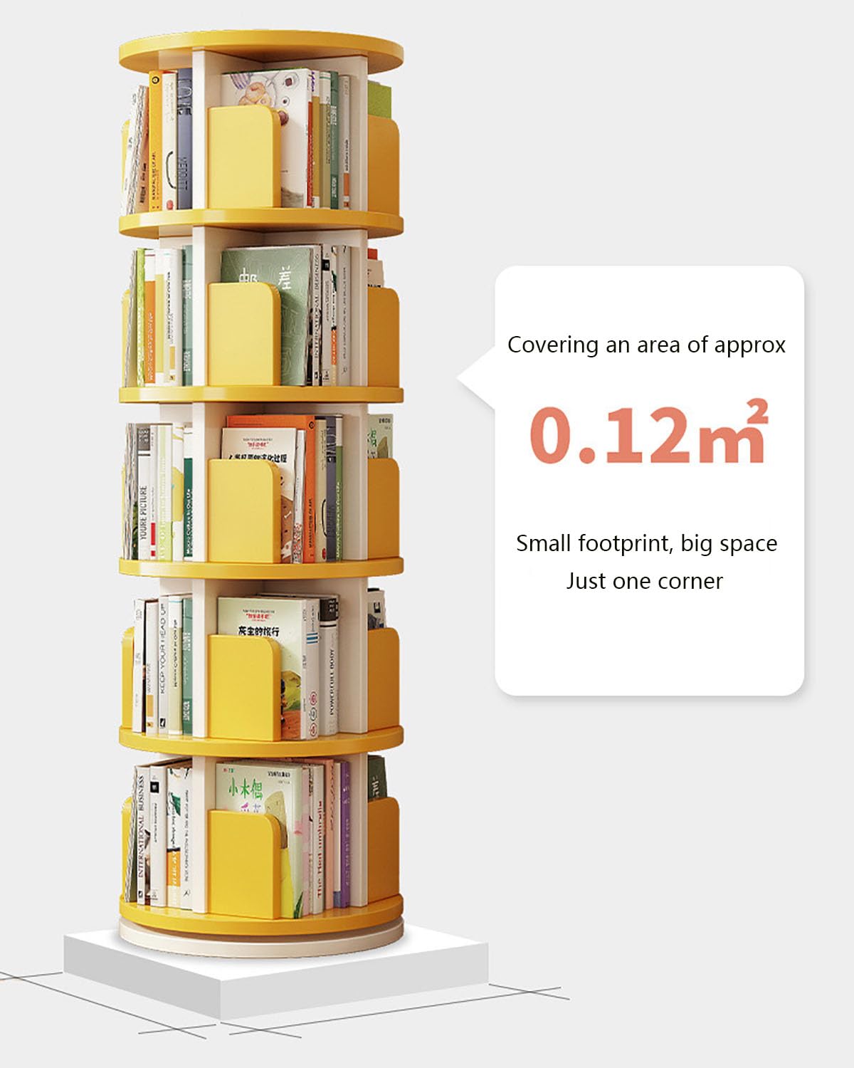 JSWHYBD 2/3/4/5 Tiers 360° Rotating Bookshelf Revolving Swivel Tall Bookcase Student Storage Picture Book Rack Floor-Standing Narrow Corner Display Shelf Book Organizer for Bedroom Living Room Office