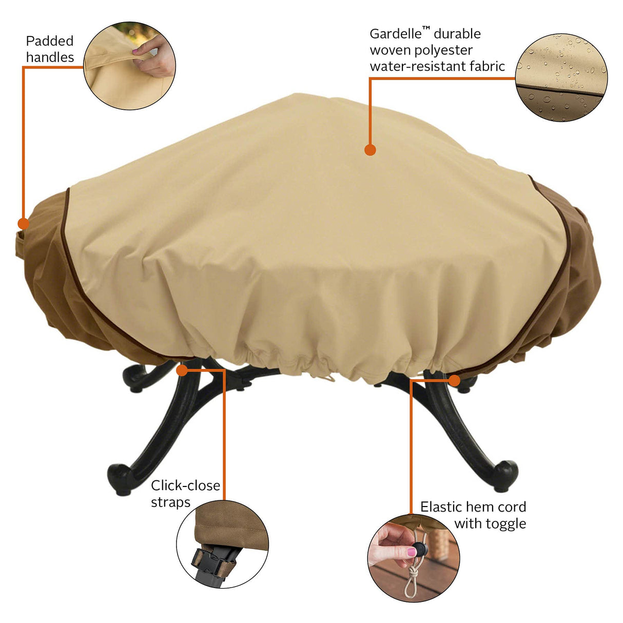 Veranda Water-Resistant 60 Inch Round Fire Pit Cover, Patio Furniture Covers