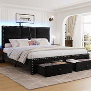 Queen Bed Frame with Storage Drawers and Charging Station