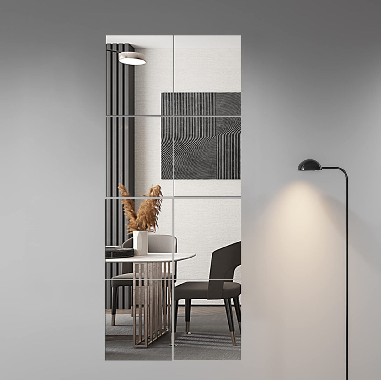 Full Body Length Mirror Tiles Wall Mounted, 14'' x 12'' For Bedroom, Home Gym, Door (Glass - Frameless - 8PCS)