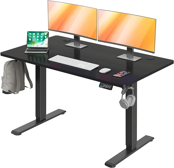 Electric Height Adjustable Standing Desk, 55 x 28 Inches Sit Stand Desk with Memory