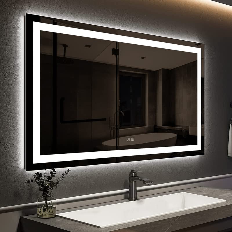 LED Bathroom Mirror with Front and Backlit,Anti-Fog,3 Colors