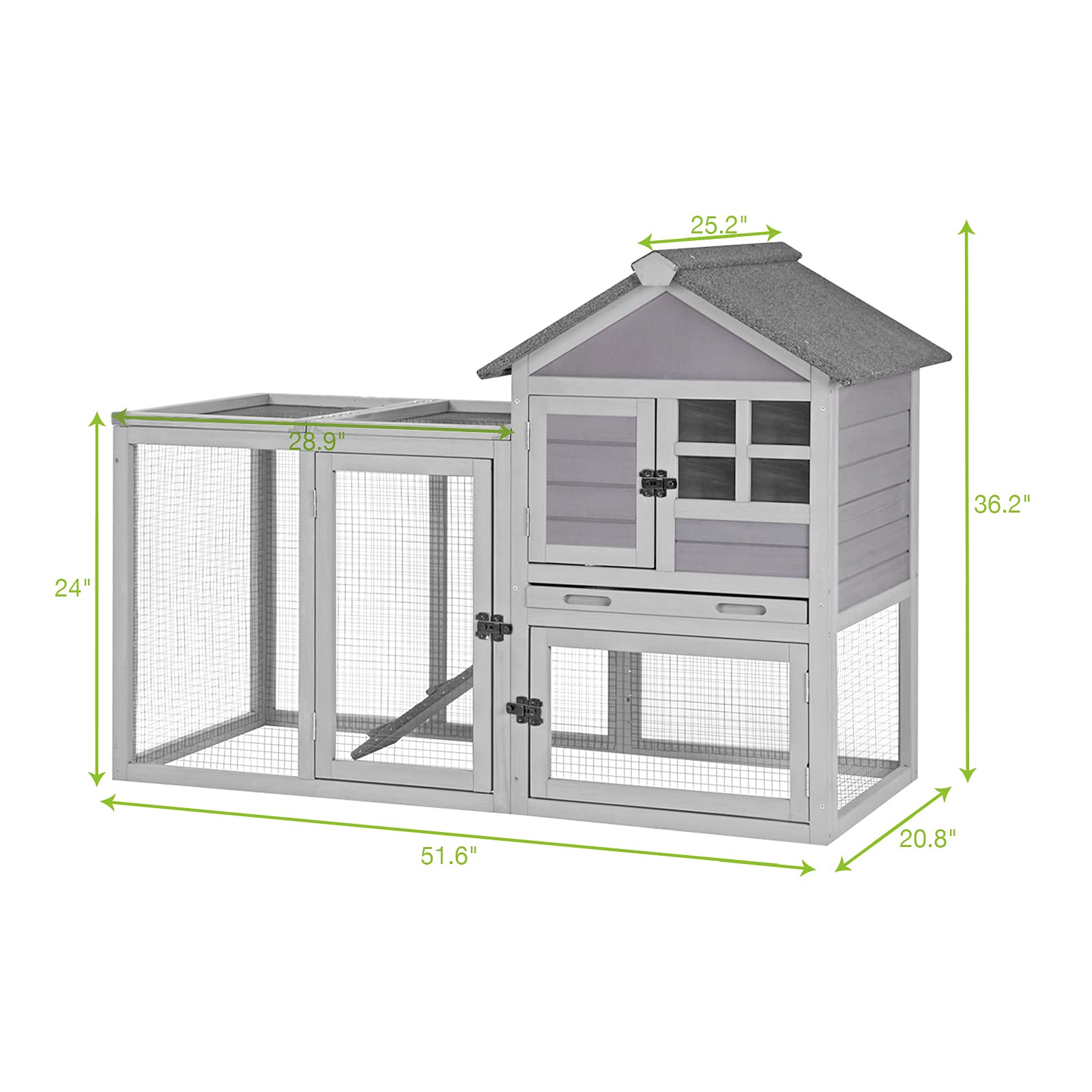 Rabbit Hutch Outdoor Rabbit Cage Indoor, 51.6" L Wooden Bunny Cage