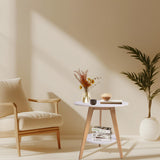 Round Wooden Coffee Table, 2-Tier Modern Minimalist Design