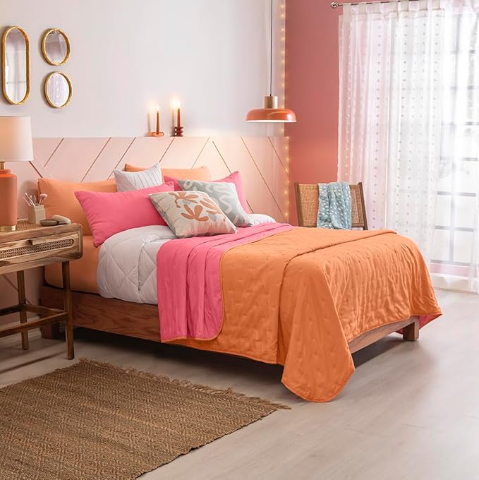 Queen Comforter, Novo Mustard Queen Size Bedding, Reversible Cozy Blankets in Golden