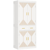 Storage Cabinet, 72" Tall Kitchen Pantry Cabinet with Carved Design Doors Modern