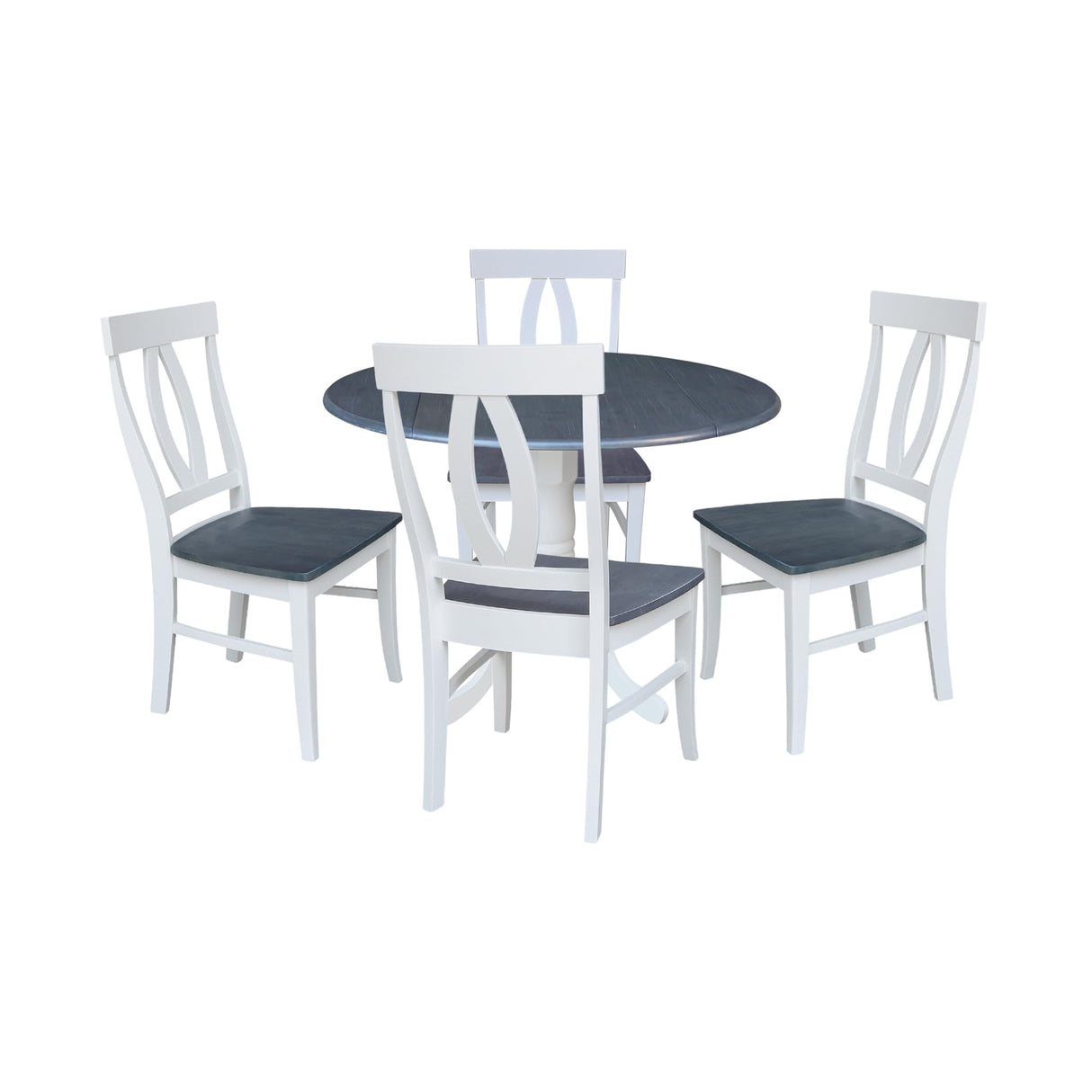 K05-42DP-C170-4 42 in. Dual Drop Leaf Table with 4 Splat Back Chairs-5 Piece Dining Set, OneSize, White/Heather Gray