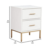 26 Inch 2 Drawer Wooden Nightstand with Metal Base, White