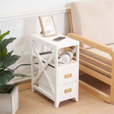 Fully Assembled Narrow Side Table with Charging Station, No Assembly Narrow Nightstand