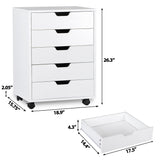 5 Drawer Chest Storage Cabinet Dresser, Wood Nightstand, Mobile Organizer