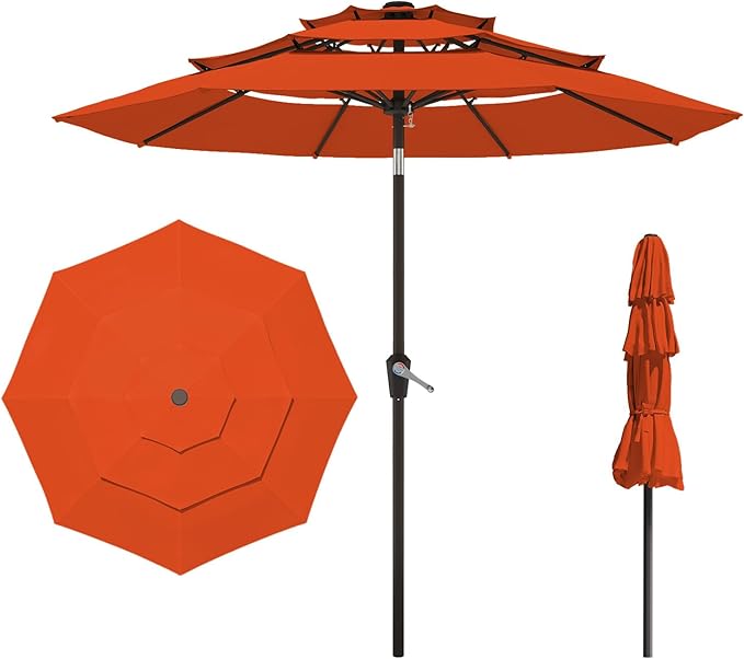 9FT 3 Tiers Patio Umbrella with Push Button Tilt/Crank