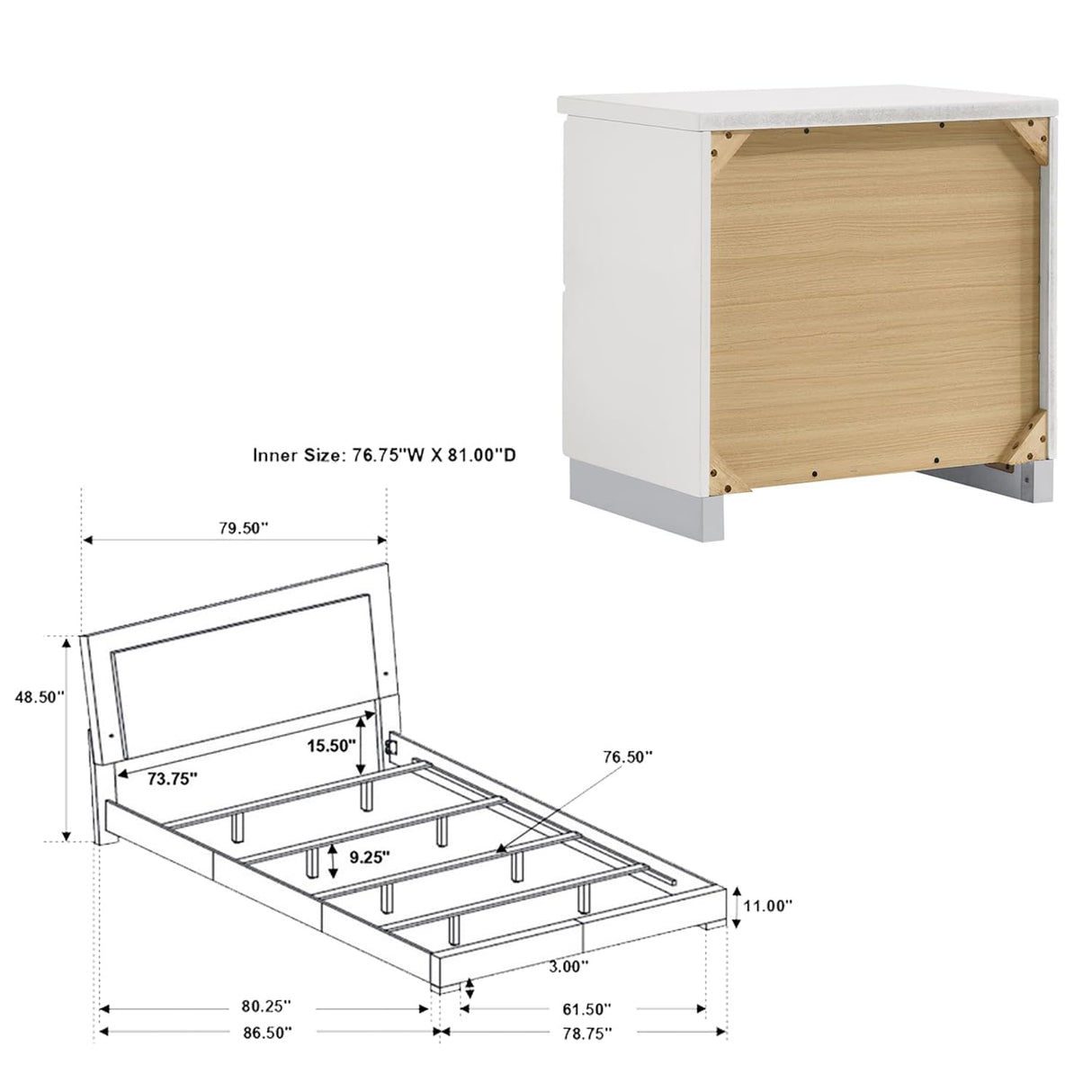 Eastern King Bed 5-Piece Set, White High Gloss