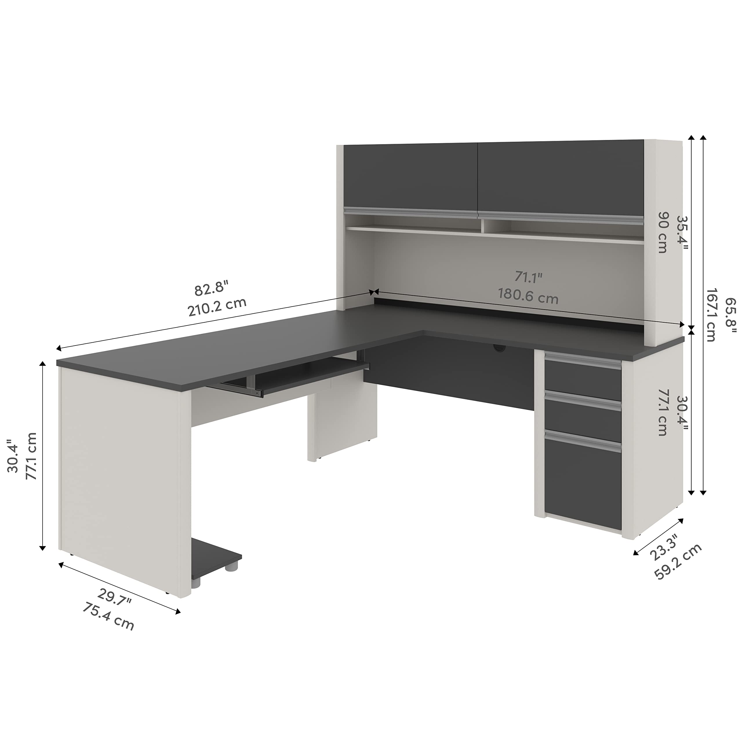 Connexion L-Shaped Desk with Hutch and Pedestal, 72W, Slate/Sandstone