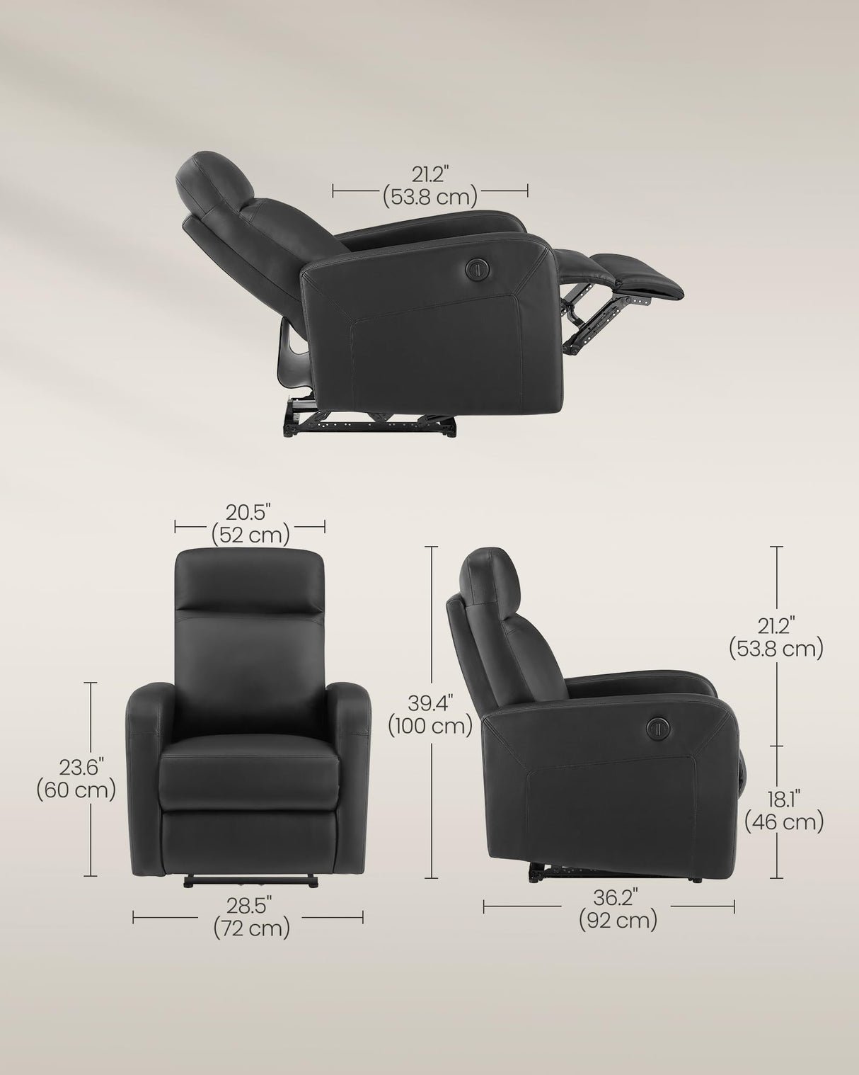 Recliner, Modern Power Recline Chair with Upholstered, Adjustable