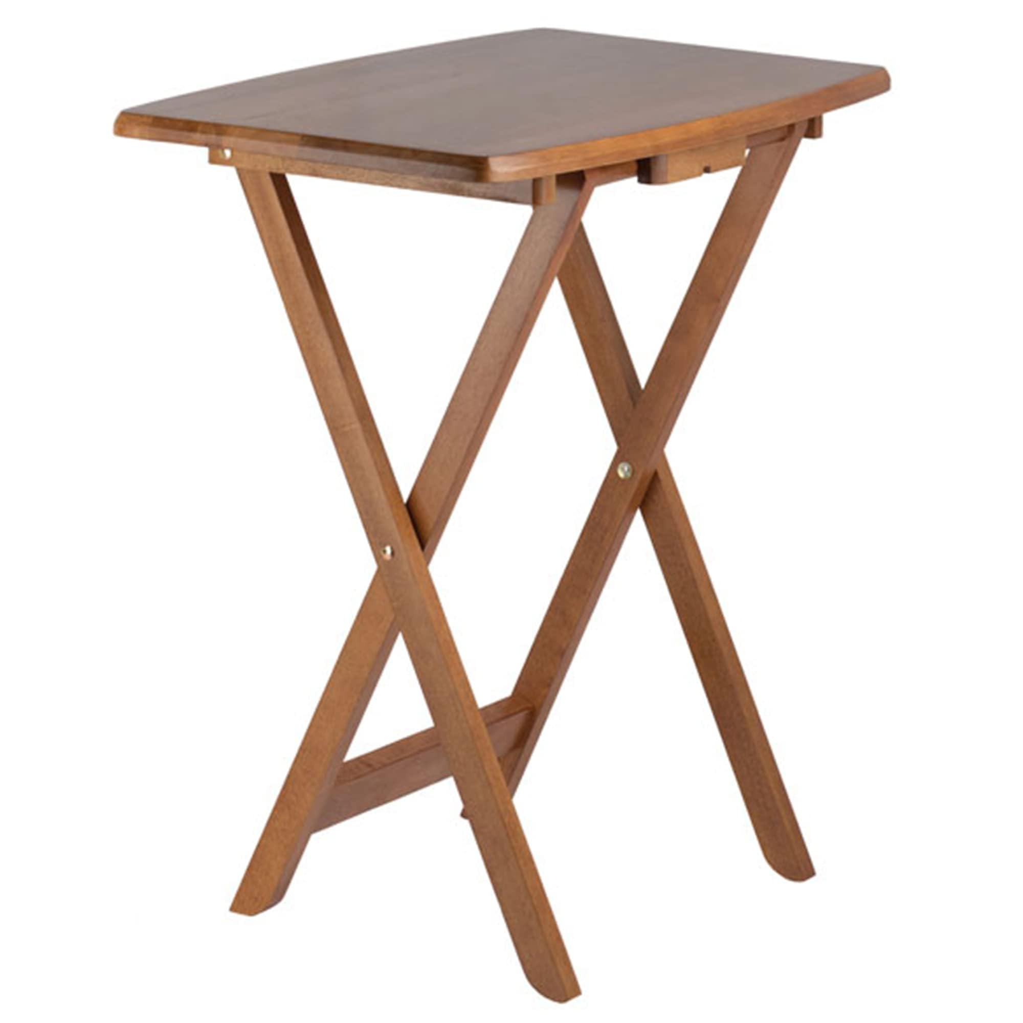 Wood Dylan 5-Piece Folding Snack Table Set – Teak Finish, Durable X-Frame Base