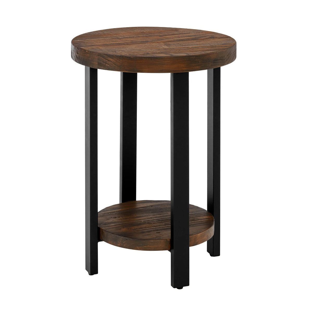 Pomona 20"W x 27"H Round End Table with 2 Shelves, Solid Wood Top