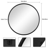 Black Round Wall Mirror, 24 Inch Rustic Matte Mirror for Bathroom, Entry, Dining Room,