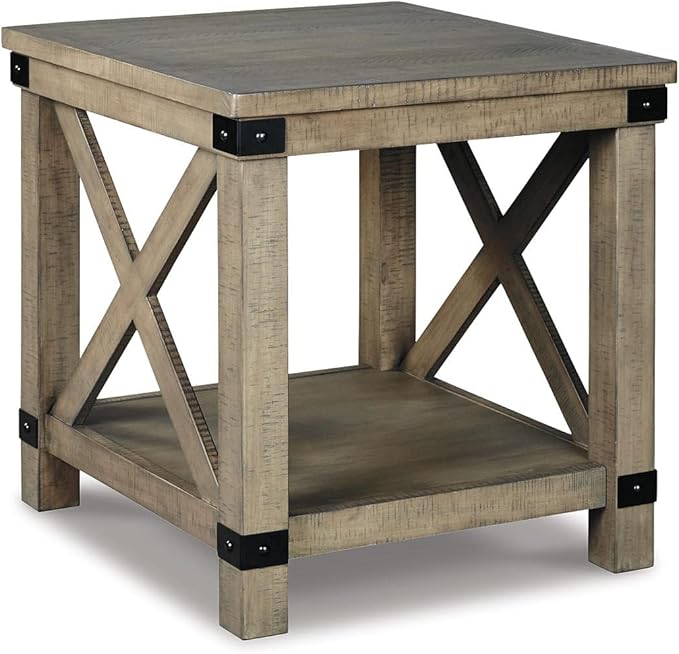 Aldwin Farmhouse Square End Table with Crossbuk Details, Light Brown