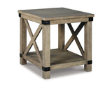 Aldwin Farmhouse Square End Table with Crossbuk Details, Light Brown