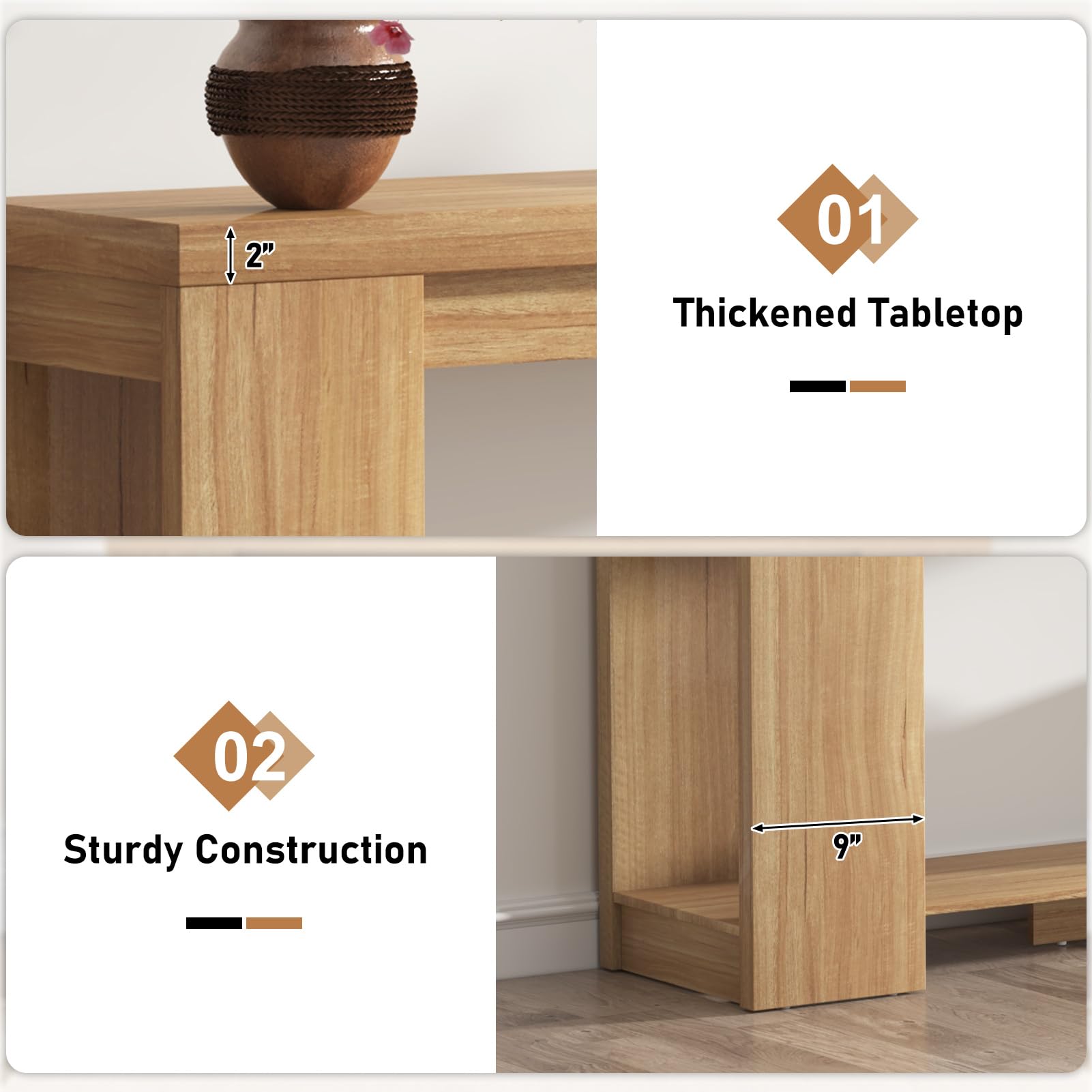 62 Inch Extra Long Console Table with Storage - Farmhouse Entryway Table