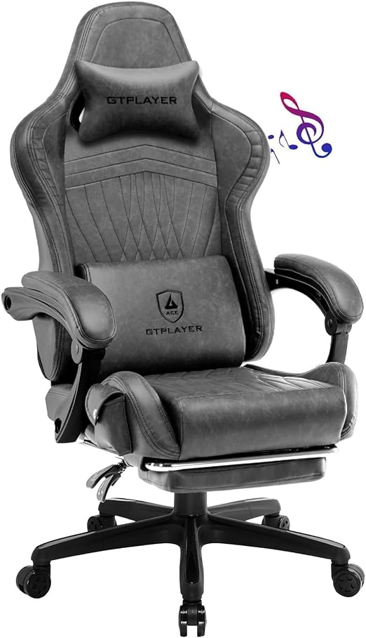 Gaming Chair, Computer Chair with Footrest and Bluetooth Speakers