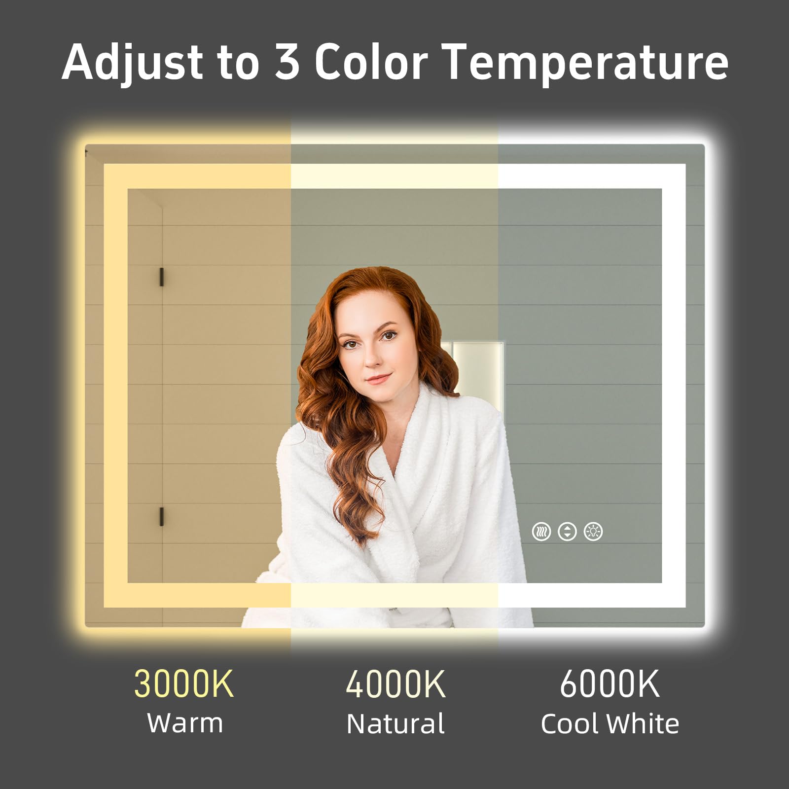 40x32 LED Bathroom Mirror - Dimmable Front & Backlit with Anti-Fog