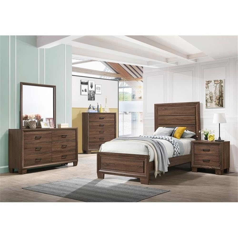 Brandon Twin Bed 5-Piece Set, Warm Brown