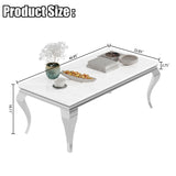 47" Marble Coffee Table, Modern Faux White Marble Coffee Table with Stainless Steel Legs