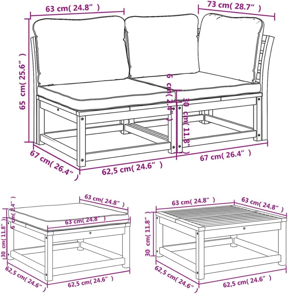 vidaXL Patio Lounge Set 8 Piece Acacia Wood with Cushions for Garden/Patio, Dark Gray