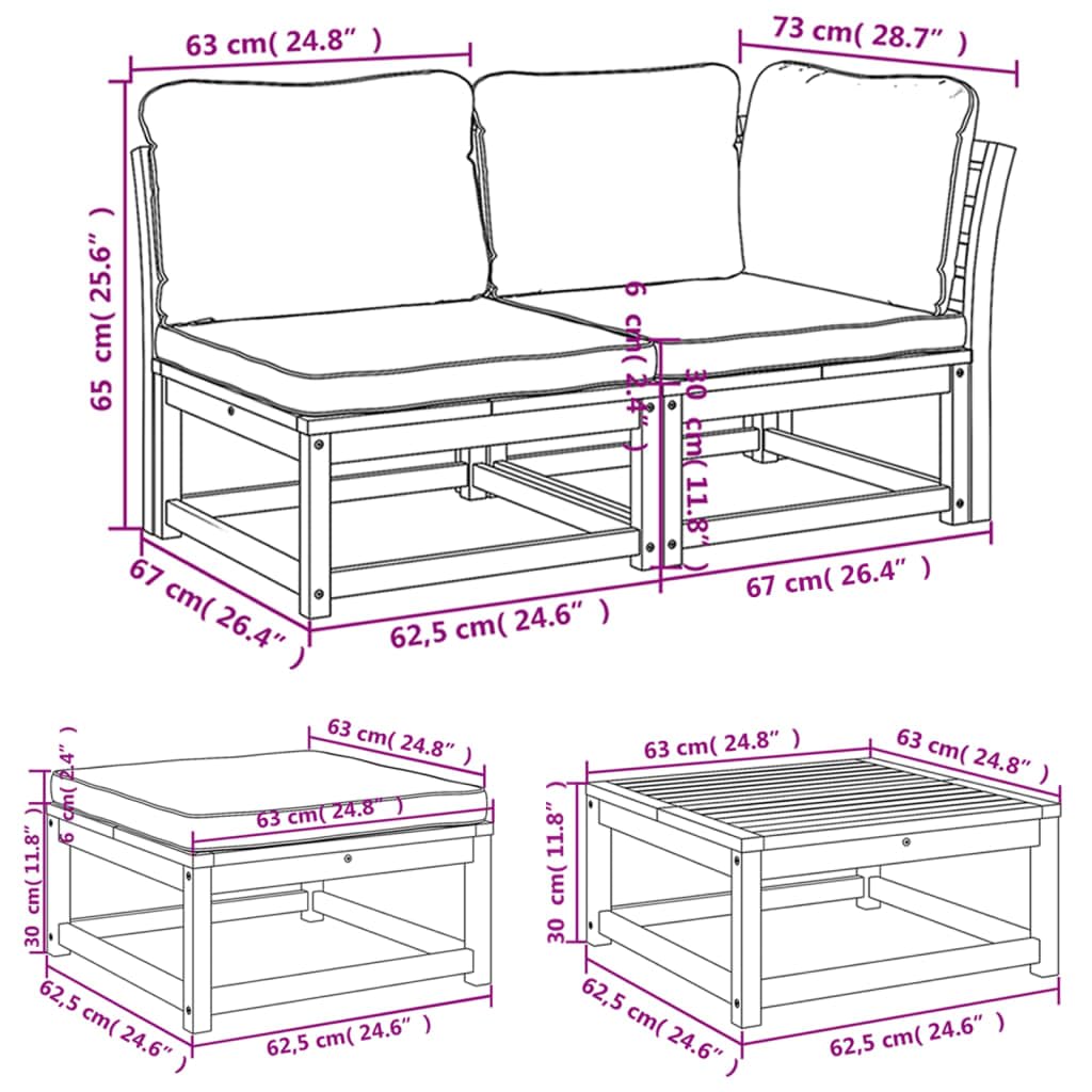 vidaXL Patio Lounge Set 8 Piece Acacia Wood with Cushions for Garden/Patio, Dark Gray