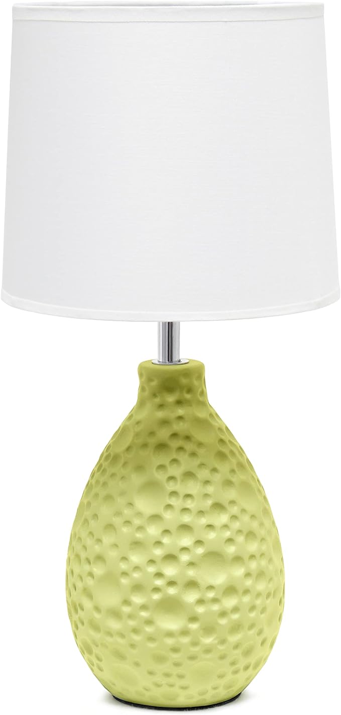 LT2003-BLU Textured Stucco Ceramic Oval Table Lamp with White Fabric Shade, Blue