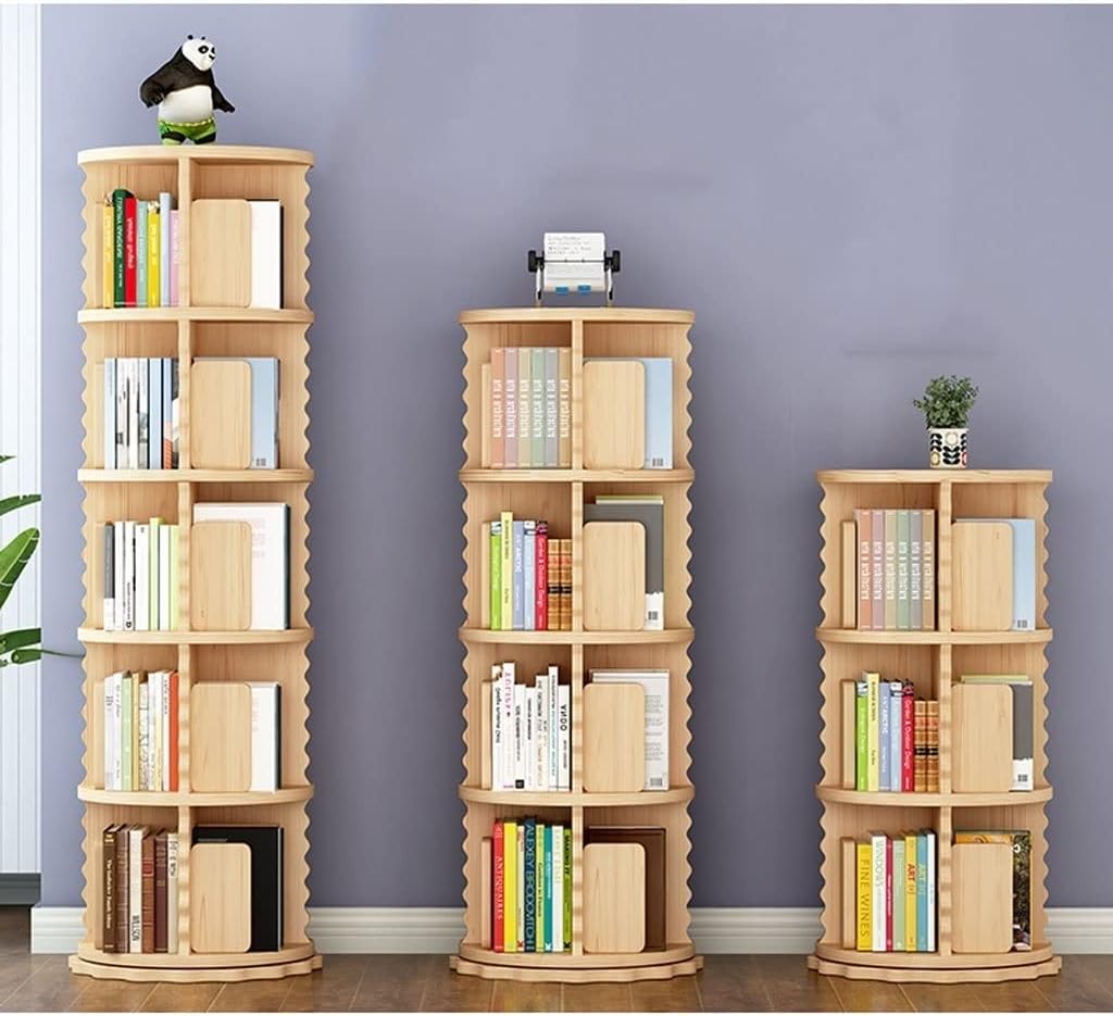 Bedroom Book Shelf Bookcase Pine Rotating Bookshelf Floor Solid Wood Simple Home