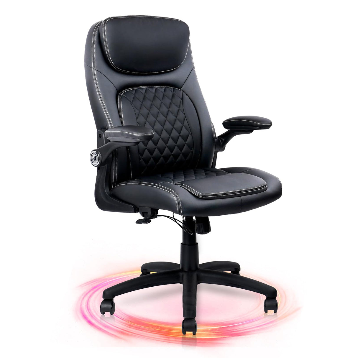 Executive Office Chair PU Leather with Adjustable Flip-up Armrests, High Back Ergonomic