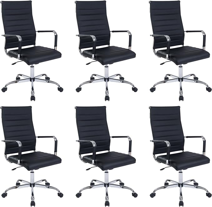 Office Task Chair Set of 6, Ergonomic Desk Chair Leather Conference Room Chairs