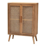 Mid-Century 2-Door Wood/Rattan Storage Cabinet in Oak