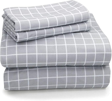 Microfiber Flannel Sheet Set King-Ultra Soft Printed 4 Pc Deep Pocket Sheet, Cozy, Warm,