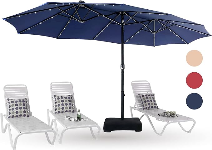 15ft Large Patio Umbrella with Solar Lights, Double-Sided Outdoor Market Rectangle Umbrellas with 36 LED Lights,