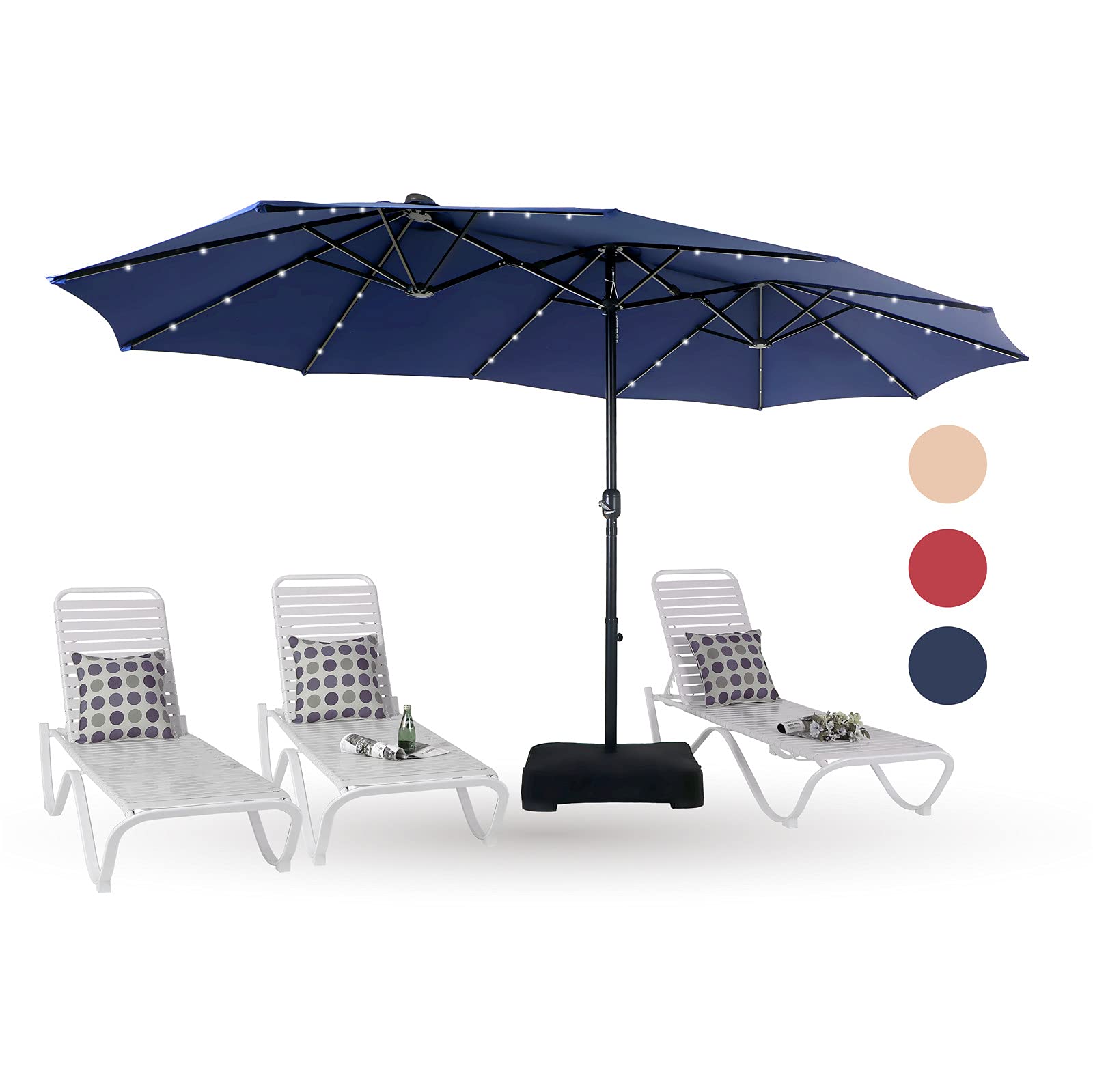 Large Patio Umbrella with Solar Lights, Double-Sided Outdoor Market Rectangle Umbrellas