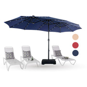 Large Patio Umbrella with Solar Lights, Double-Sided Outdoor Market Rectangle Umbrellas