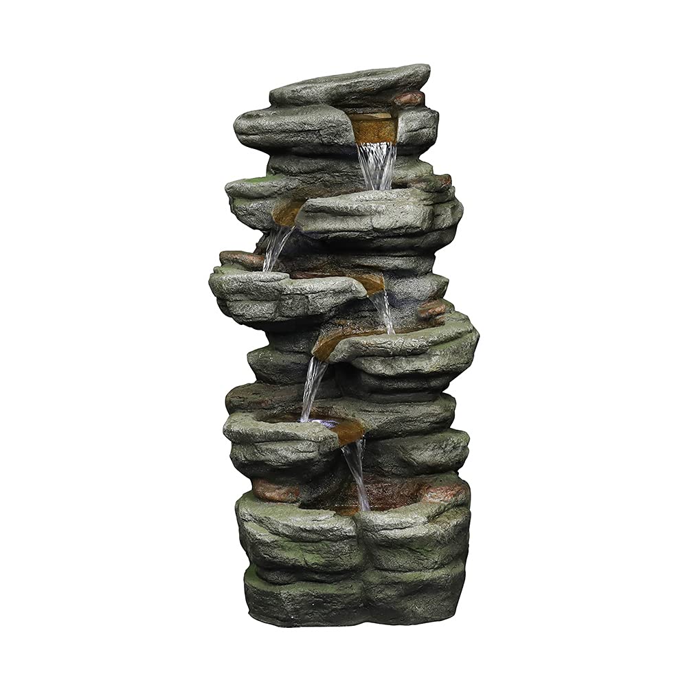 30.7inches Outdoor Water Fountain - 6-Tiers Rock Waterfall Fountain