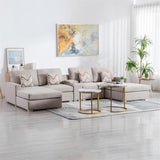 Nolan Beige Linen Fabric 5Pc Double Chaise Sectional Sofa