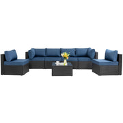 7 Pieces Outdoor Patio Sectional Sofa Couch, Black Wicker Furniture Conversation Sets