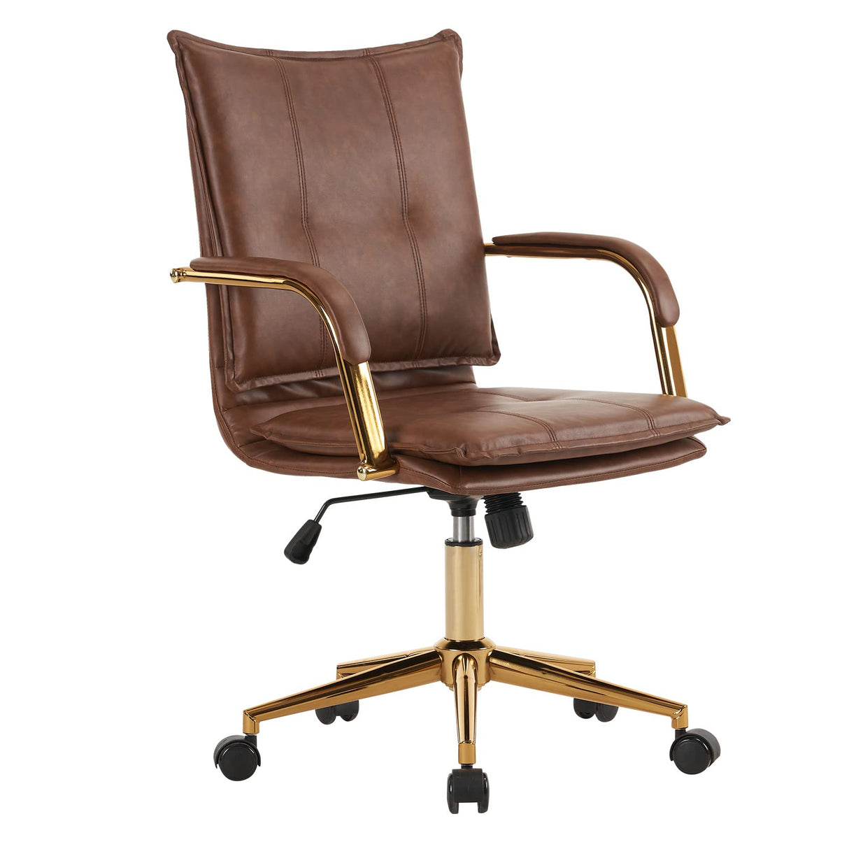 Mid-Back Ergonomic Leather Office Desk Chair, Modern Upholstered Computer Chair